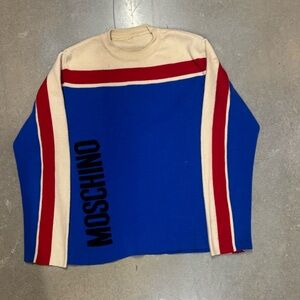 Moschino Vibrant Blue Sweater with Red and Cream Accents